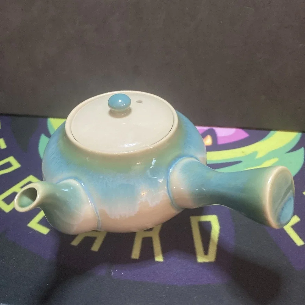 Rare Japanese Pottery Teapot Kyusu Blue & Brown Clean Nice
